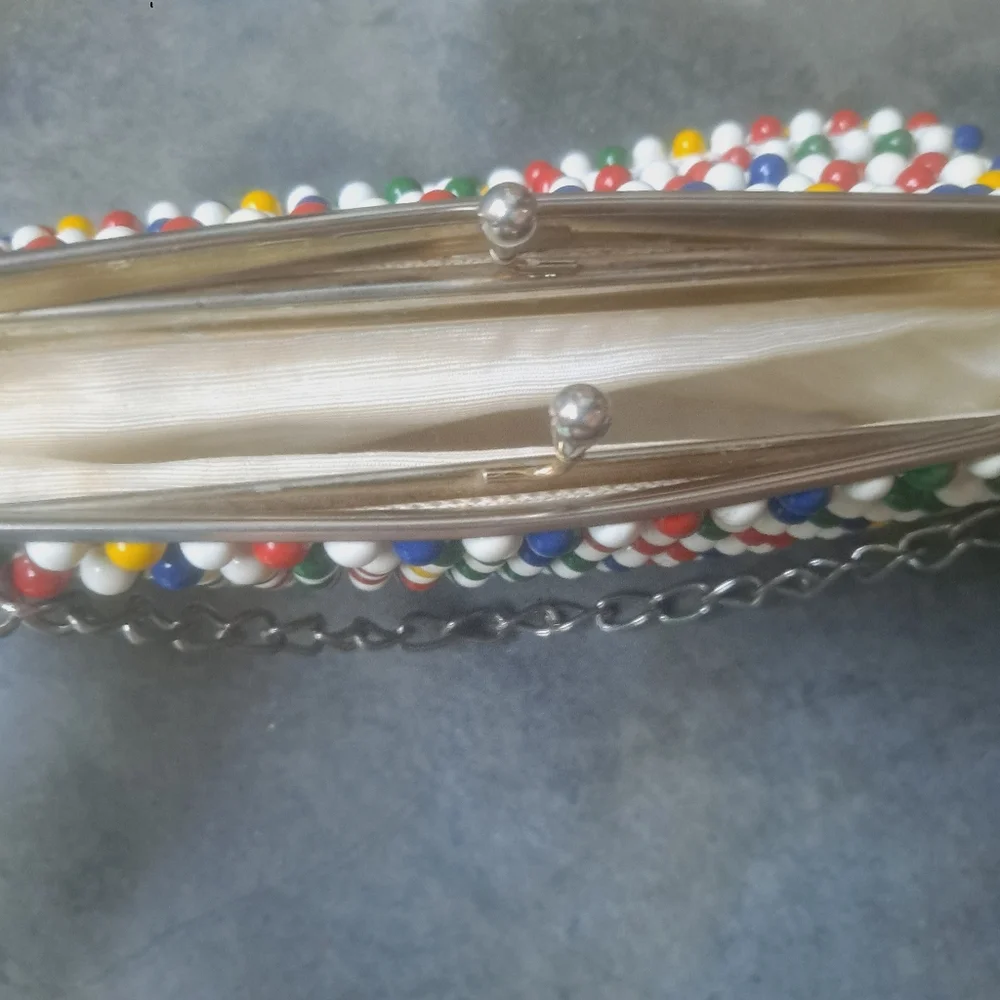 Vintage 1950's Bubble Beads Purse Yellow, Red, & Geen Handbag - Picture 9 of 12